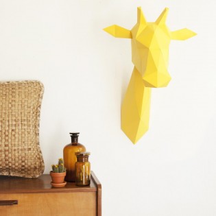 Kit de pliage papier trophée girafe jaune - Trophée assembli