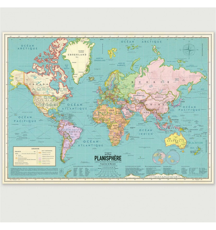 Sticker Carte du monde orange - planishère détaillé 