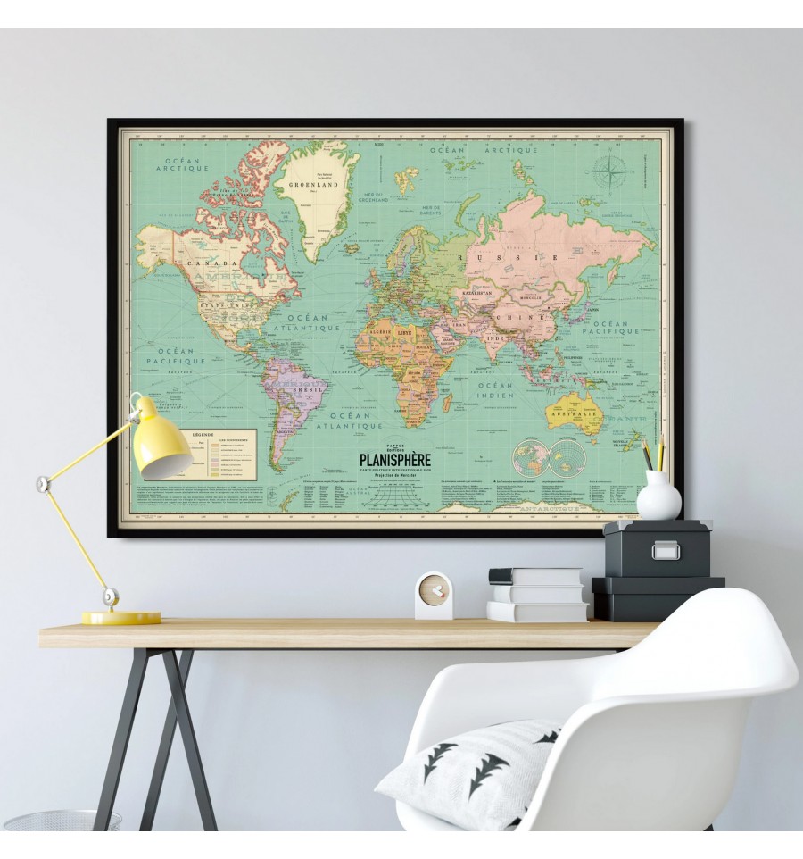 Poster mappemonde vintage Vintura : carte du monde géante