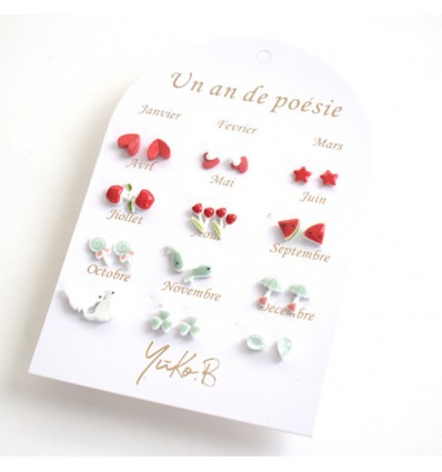 12 paires de boucles d'oreilles Rouges - Yuko B