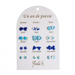 12 paires de boucles d'oreilles Bleues - Yuko B