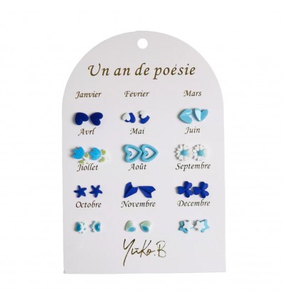 12 paires de boucles d'oreilles Bleues - Yuko B