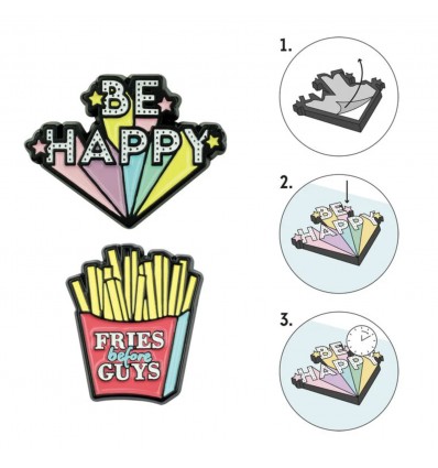 Set de 2 autocollants en métal Be Happy / Frites - Legami