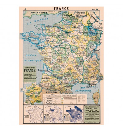 Affiche pédagogique vintage Carte de France - Cavallini